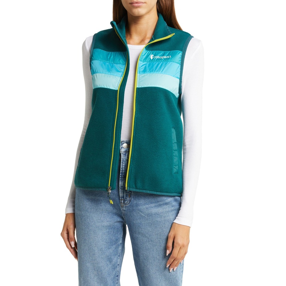 Cotopaxi Teca Fleece Vest Women Large Teal Blue Colorblock Hiking Outdoor Gorpco
